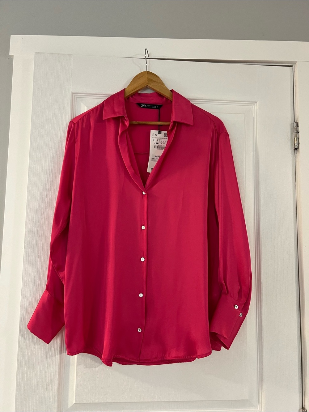 Zara Bright Fuchsia Button-Down Shirt sz S BNWT